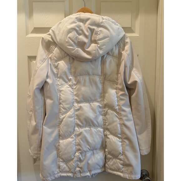 Guess Womens White Quilted Coat With Hood & Purple Lining - Size Small - Stylish - Picture 3 of 8